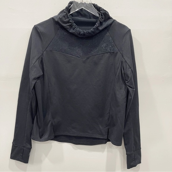 Fabletics Jolie Black Funnel Neck Pullover Sweater Training Top Lace Detail - Picture 1 of 8